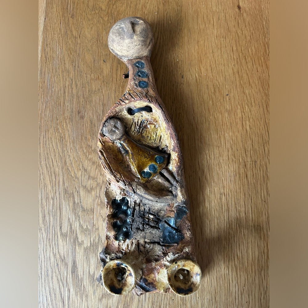 Vintage Quebec Folk Art Hand-build Pottery xSculpture Madonna & Child/Hanging